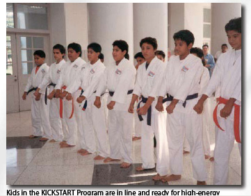 Kids in the KICKSTART Program are in line and ready for high-energy instruction