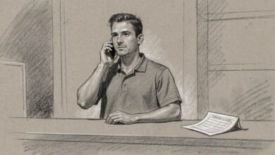 A staff member on the phone at the front counter with a price sheet beside him