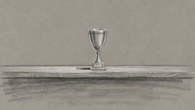 A single trophy alone on an otherwise empty shelf