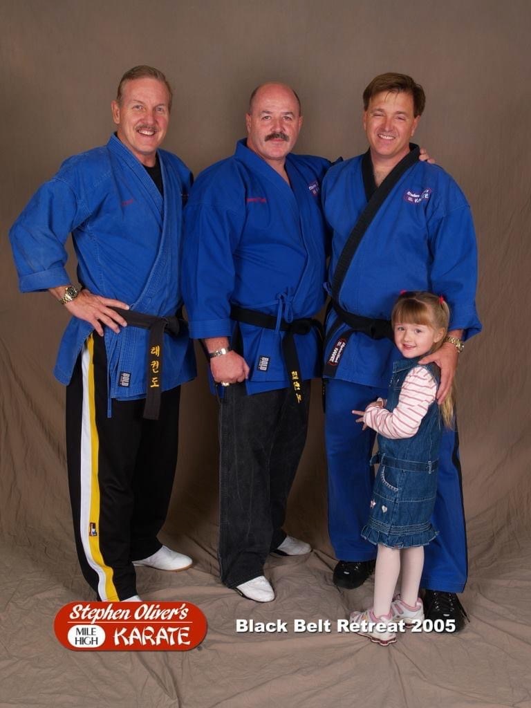 Jeff Smith, Bernard Kerik and Stephen Oliver with Jaeda Oliver at a Mile High Karate Black Belt Retreat in 2005