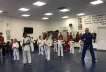 Grand Master Jeff Smith demonstrating a technique for a class of students