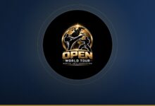 Open World Tour Martial Arts Association logo on a navy and gold Martial Arts Professional card