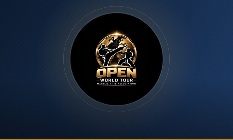 Open World Tour Martial Arts Association logo on a navy and gold Martial Arts Professional card